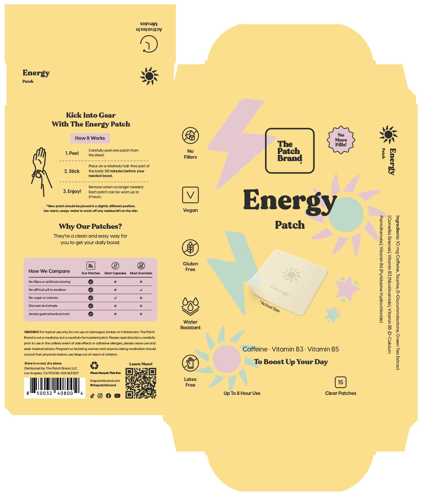 Long shelf life for The Patch Brand Energy Patches in sustainable packaging