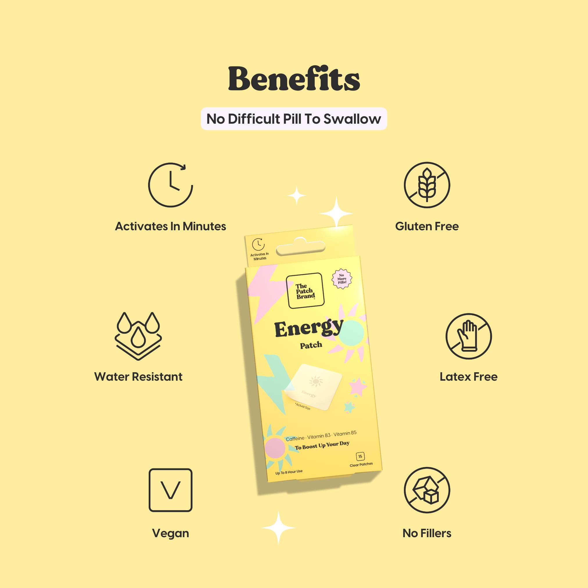 Water-resistant The Patch Brand Energy Patch on skin during activities