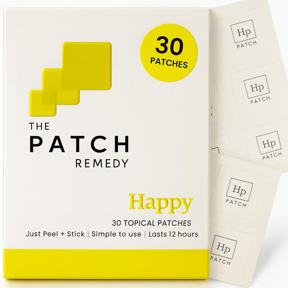 The Patch Remedy Happy Patch box front, ready for simple daily use and discreet wear.