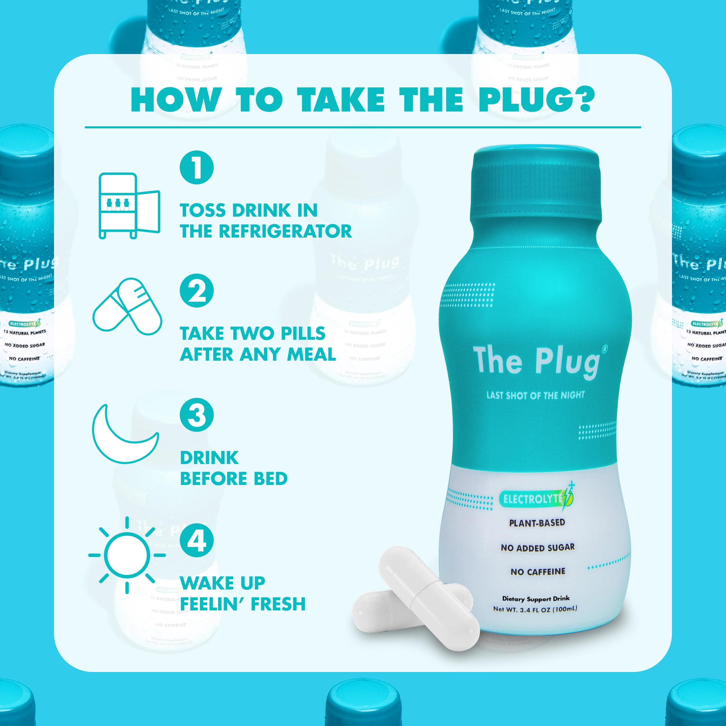 The Plug Liver Cleanse bottle in use during morning routine for hydration and energy