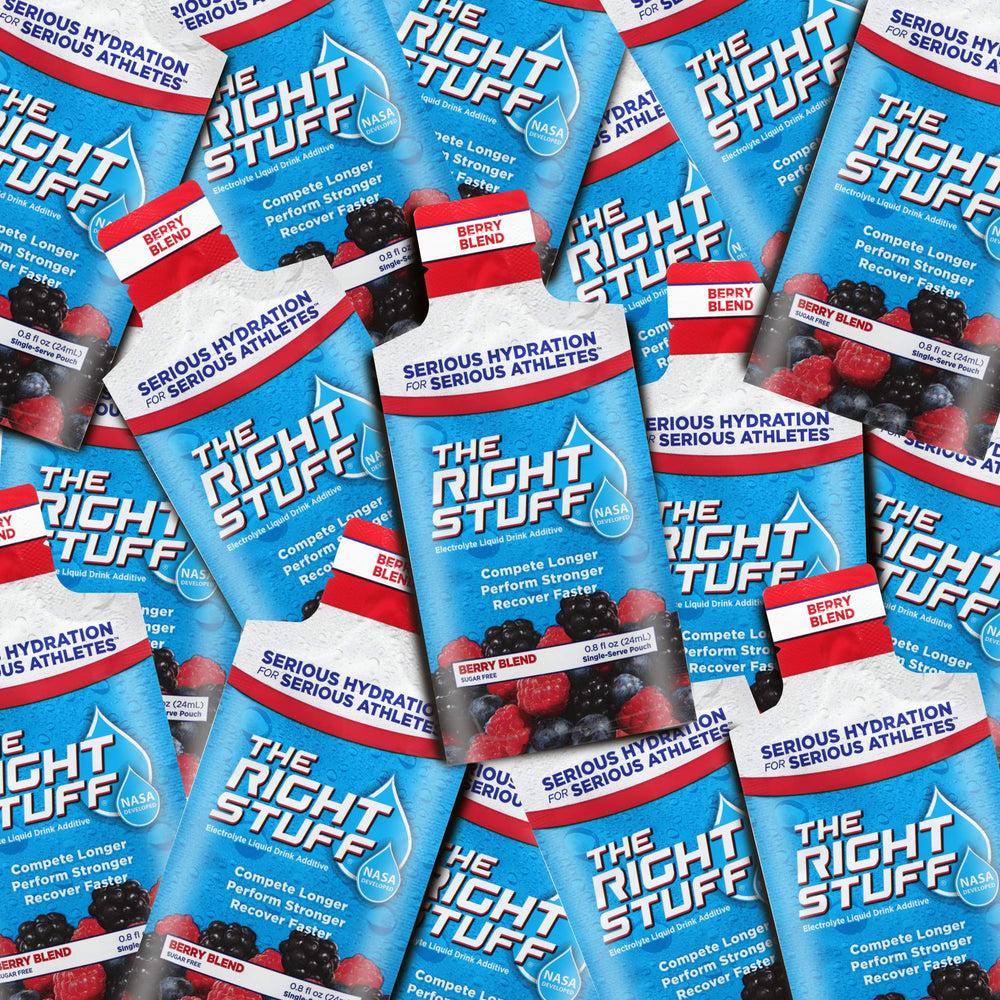 The Right Stuff Berry Blend glass dissolves quickly for post-exercise refreshment.
