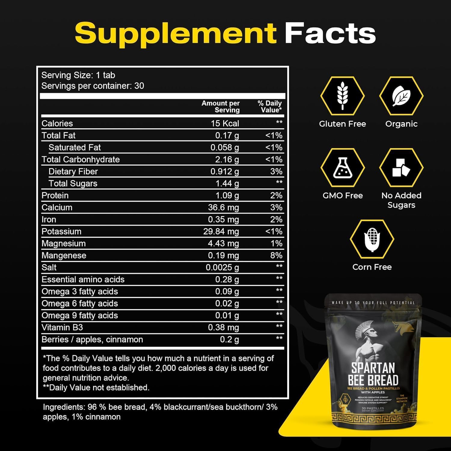 Fermentation glow on Spartan Bee Bread Chewables emphasizing enzyme-rich profile.