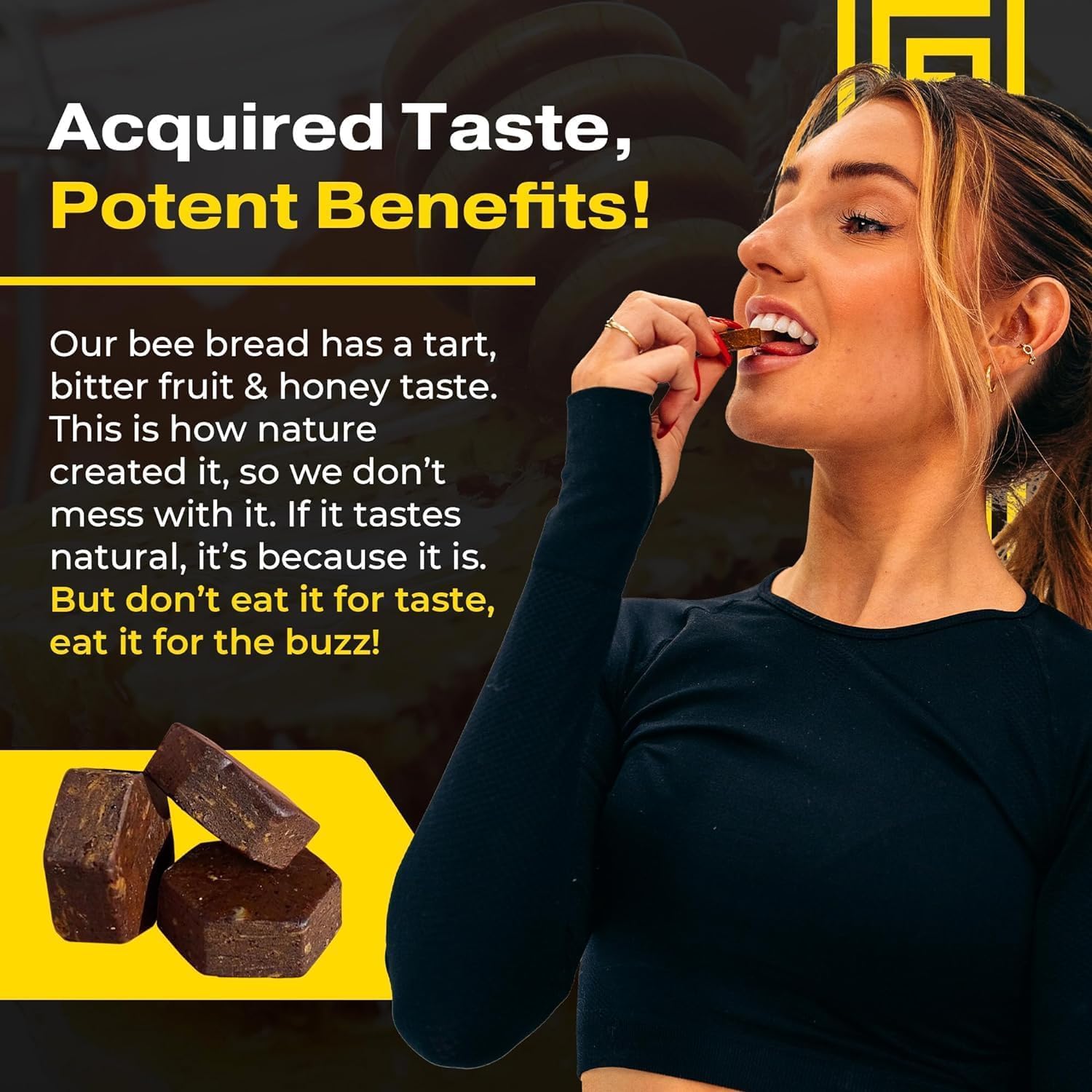 Spartan Bee Bread Chewables jar showcasing natural, bee-sourced ingredients.