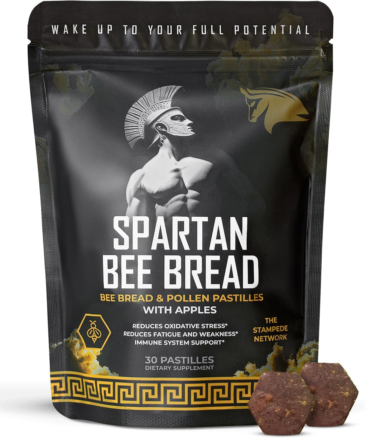 The Stampede Network Spartan Bee Bread Chewables packaging for daily energy support.
