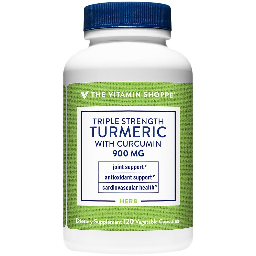 The Vitamin Shoppe Triple Strength Turmeric bottle closeup highlighting joint support potential.
