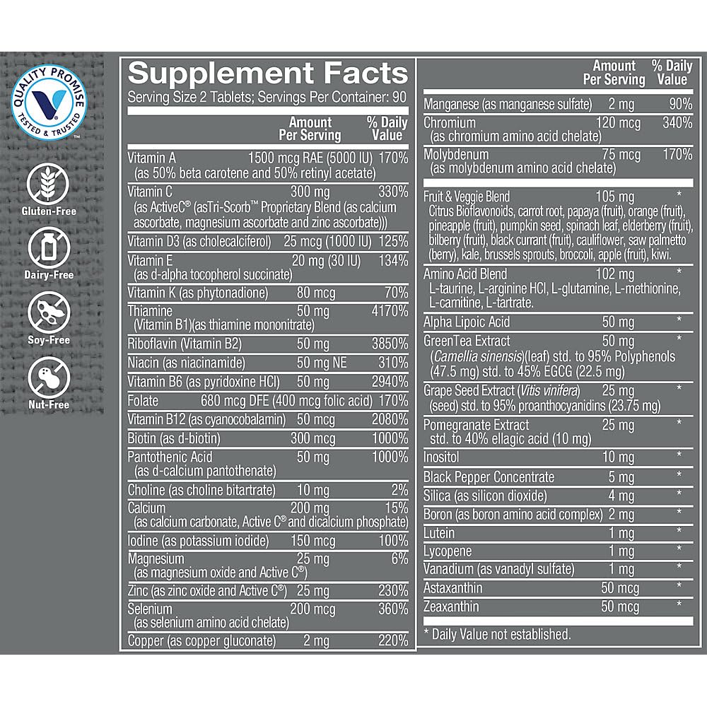 The Vitamin Shoppe Ultimate Man Multivitamin bottle front display for active men.