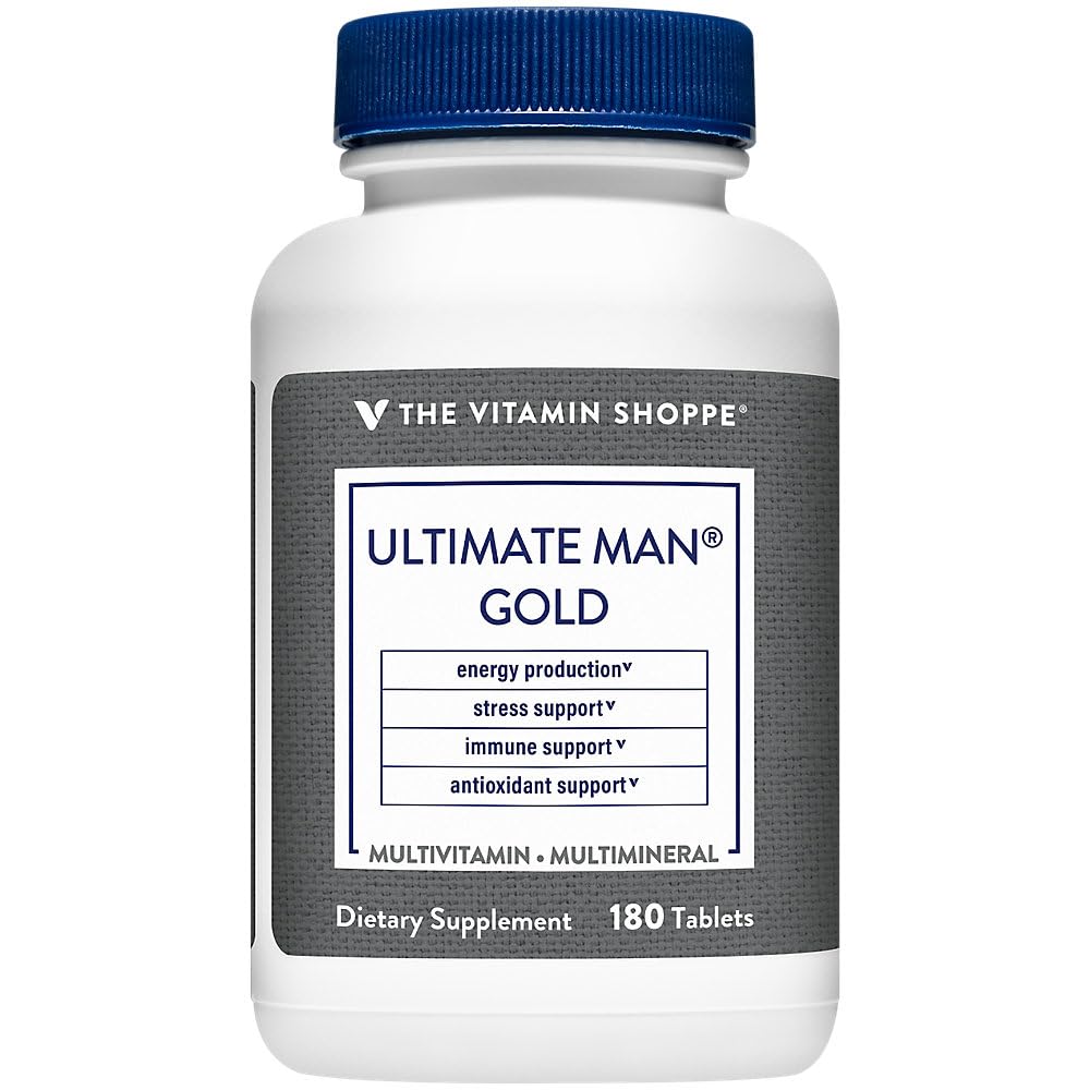 The Vitamin Shoppe Ultimate Man Multivitamin bottle front view showing energy and immune health support.