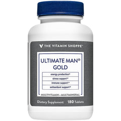 The Vitamin Shoppe Ultimate Man Multivitamin bottle front view showing energy and immune health support.