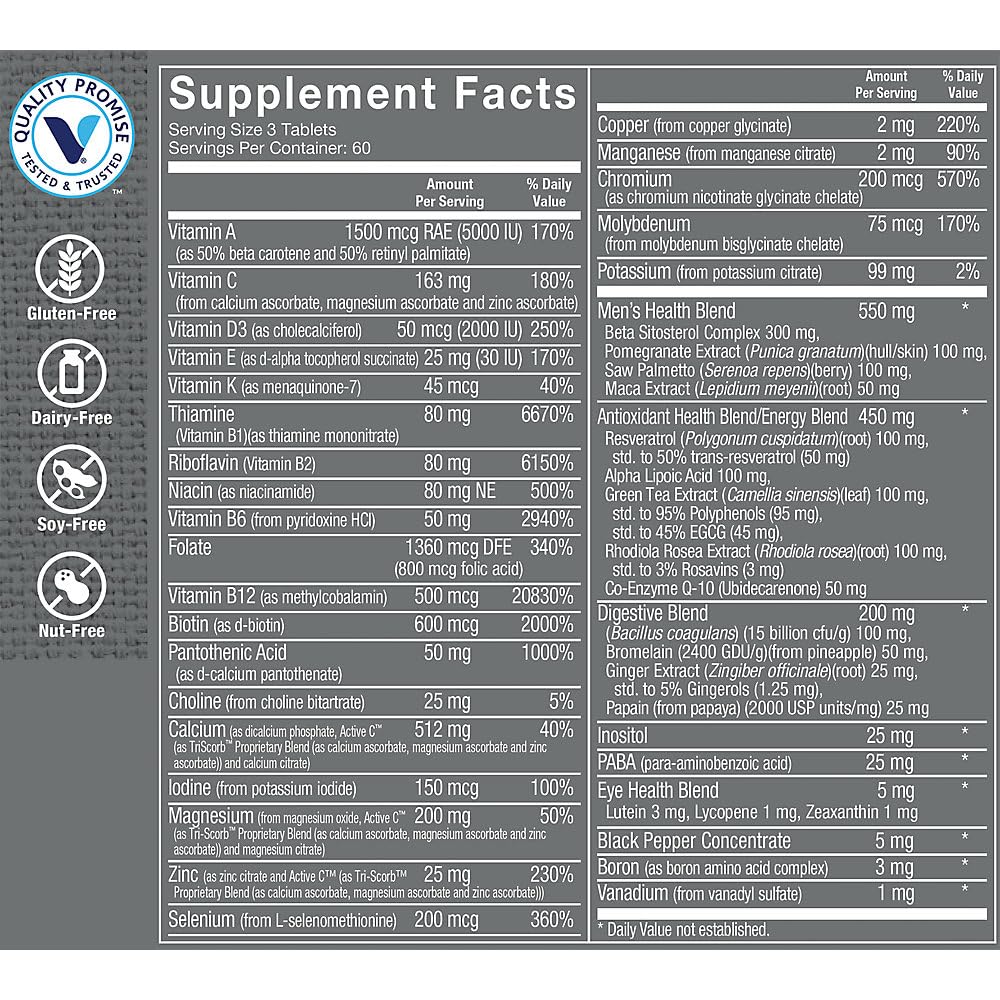 The Vitamin Shoppe Ultimate Man Multivitamin tablets close-up for convenient daily use.