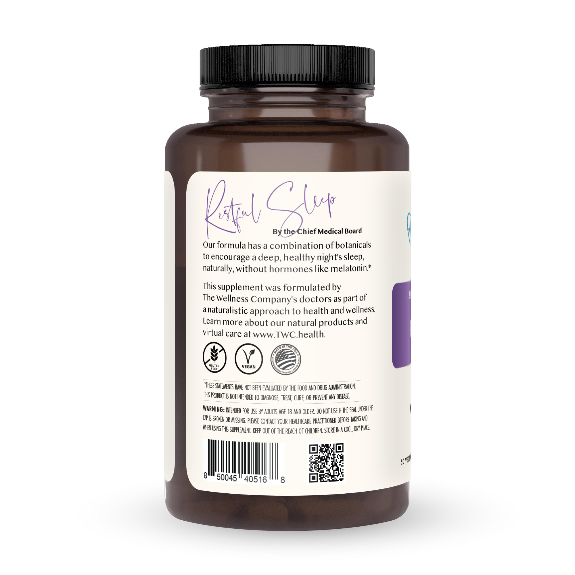 Restful Sleep capsules close-up illustrating easy two-per-day dosing for consistent nightly support
