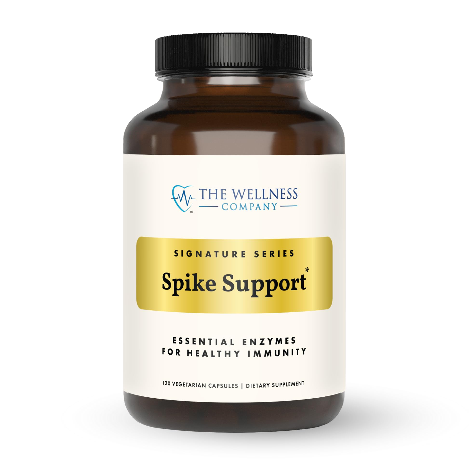 The Wellness Company Spike Support bottle front with 120 capsules for 60 days.