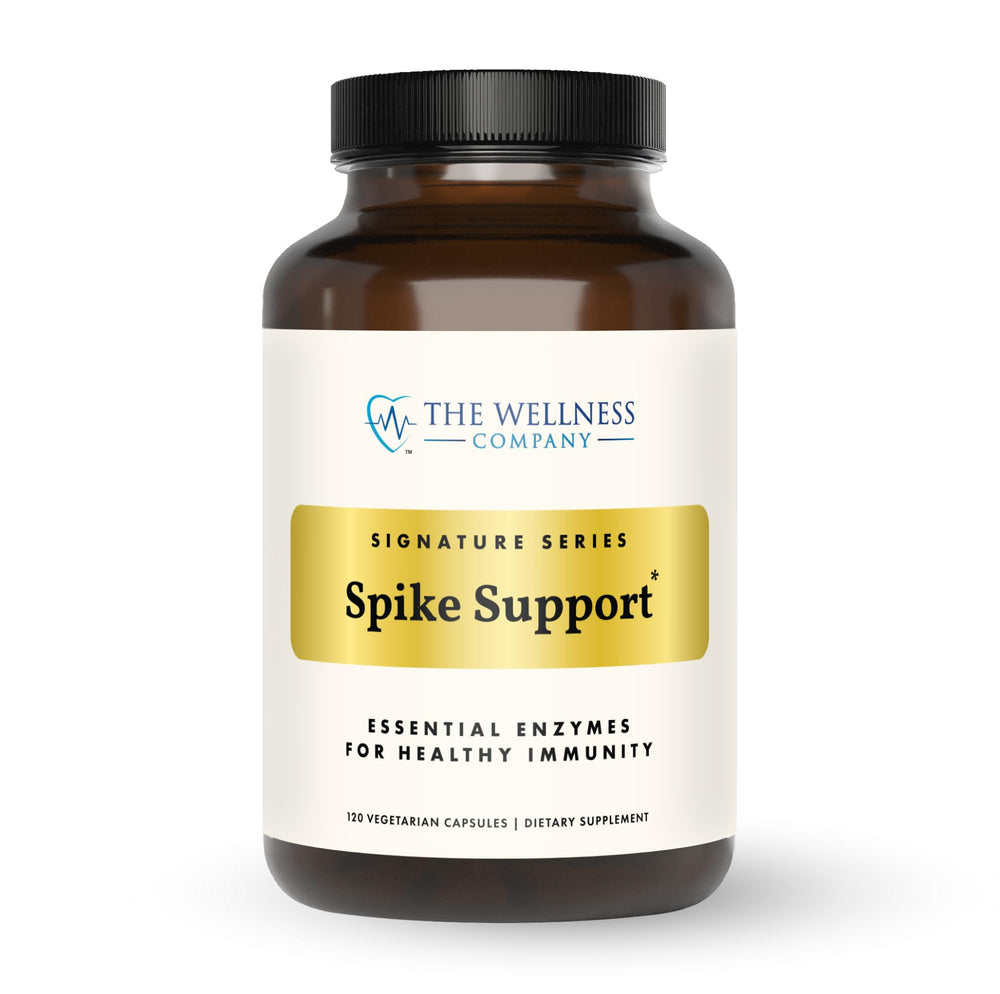The Wellness Company Spike Support bottle front with 120 capsules for 60 days.