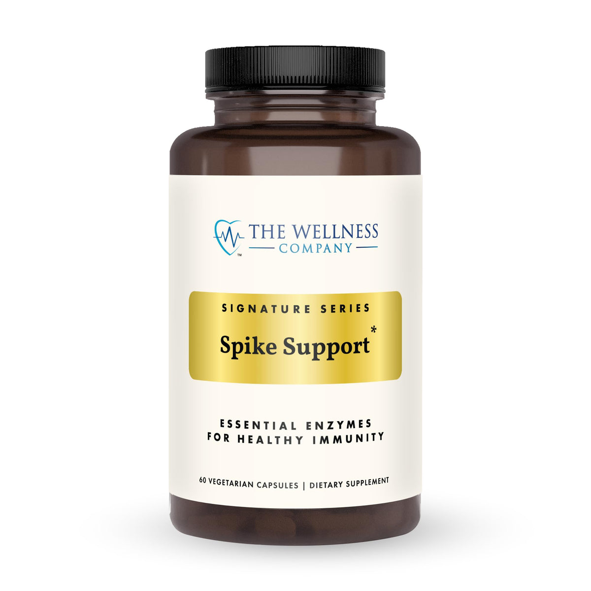 The Wellness Company Spike Support bottle label shows detox and immune support potential.