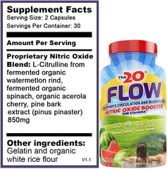 Close-up of The20 Flow ingredients highlighting organic watermelon, spinach, acerola