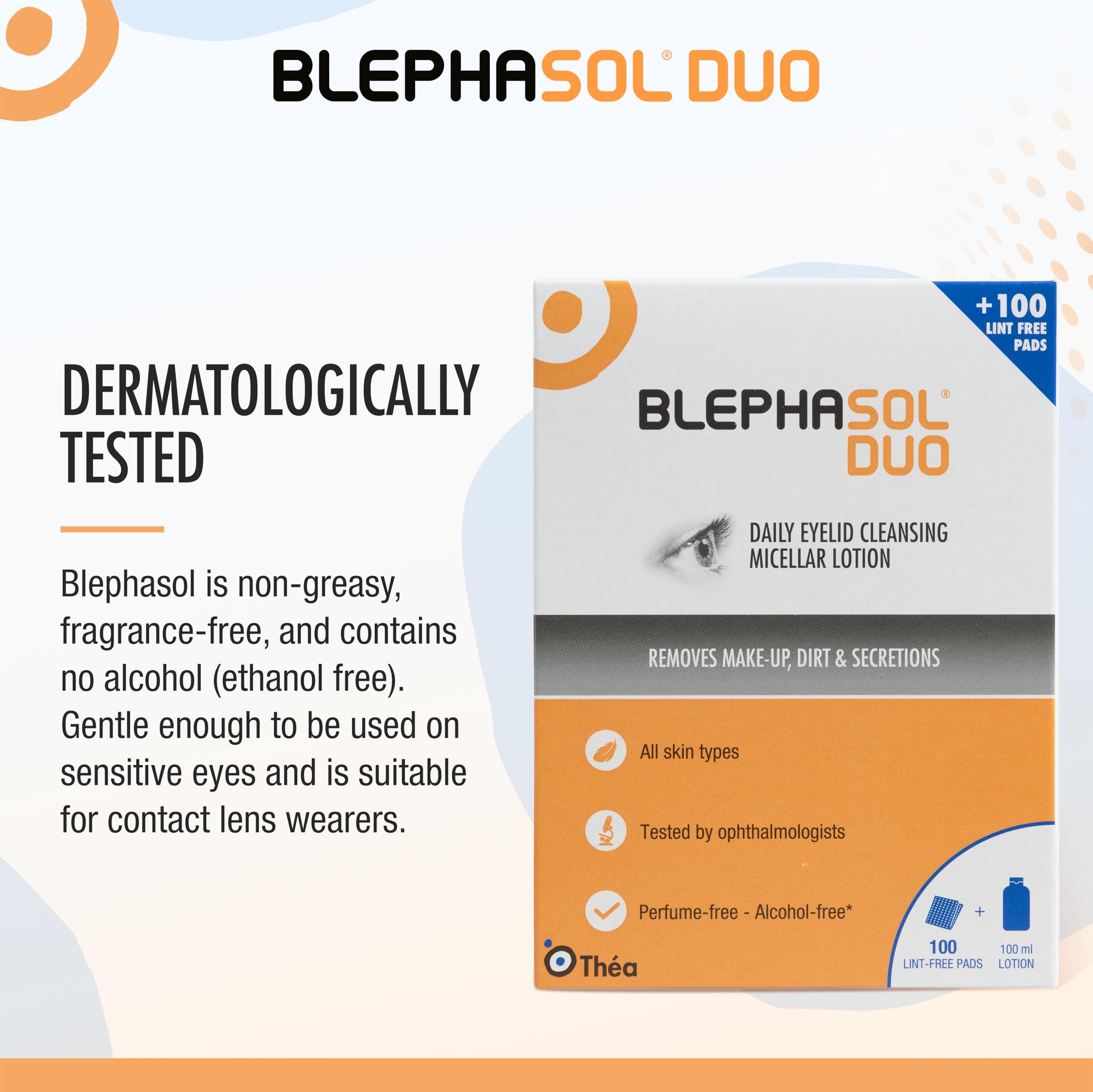 Step by step eyelid cleansing with Blephasol Duo using a pad