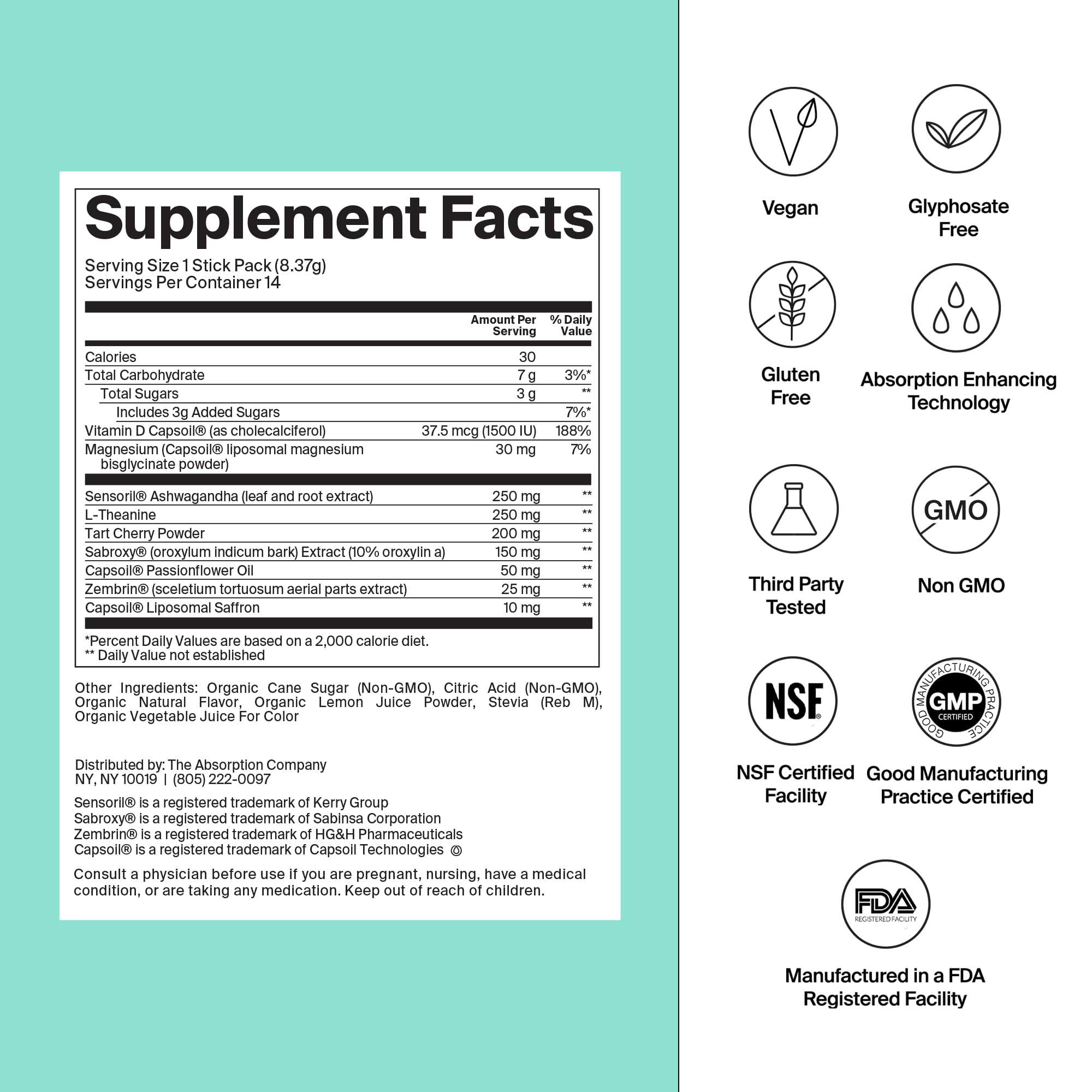 The Absorption Co Calm Drink Mix being poured into a glass with watermelon lemonade flavor.