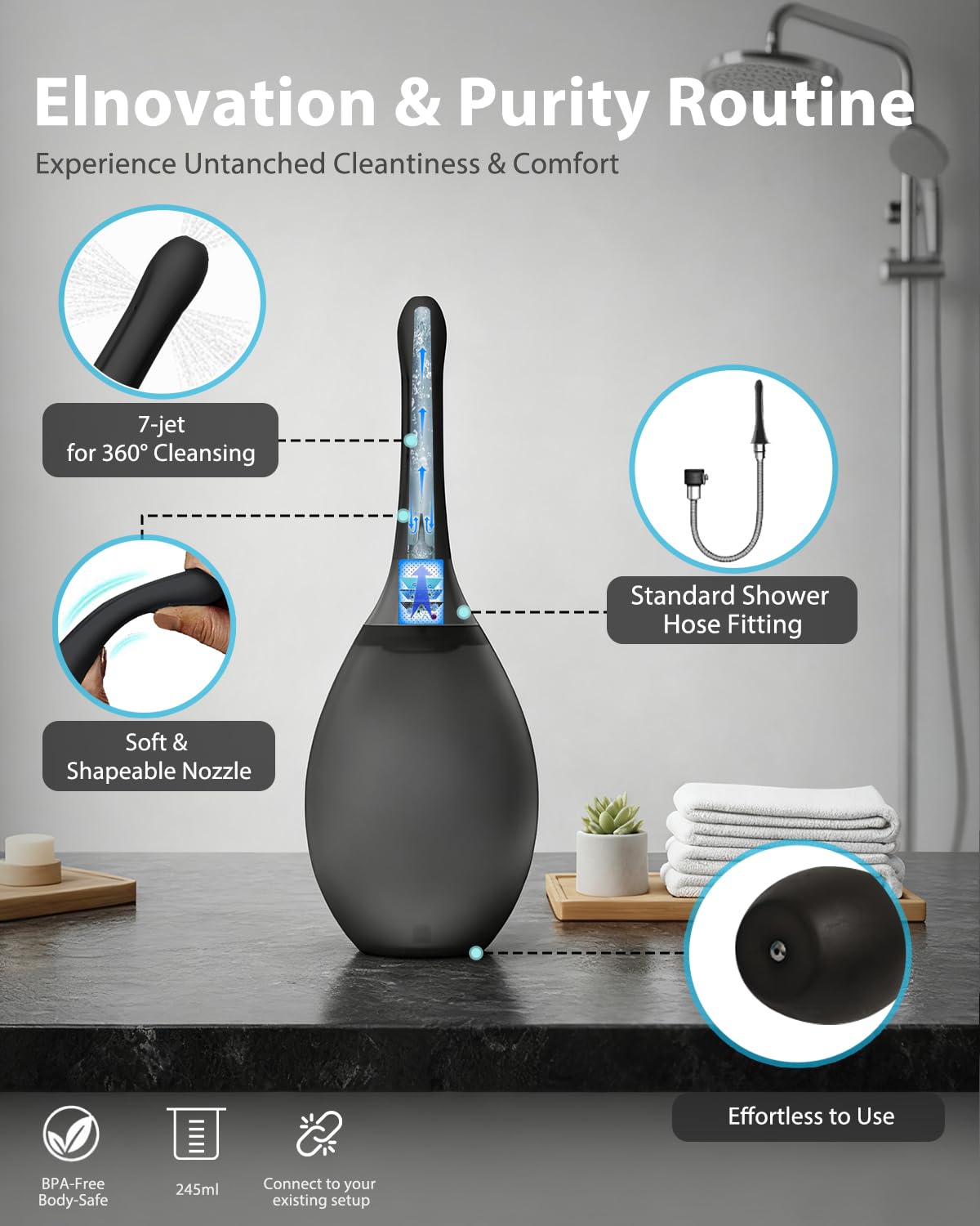 TheClover anti-backflow system with dual valves prevents reflux during cleansing.