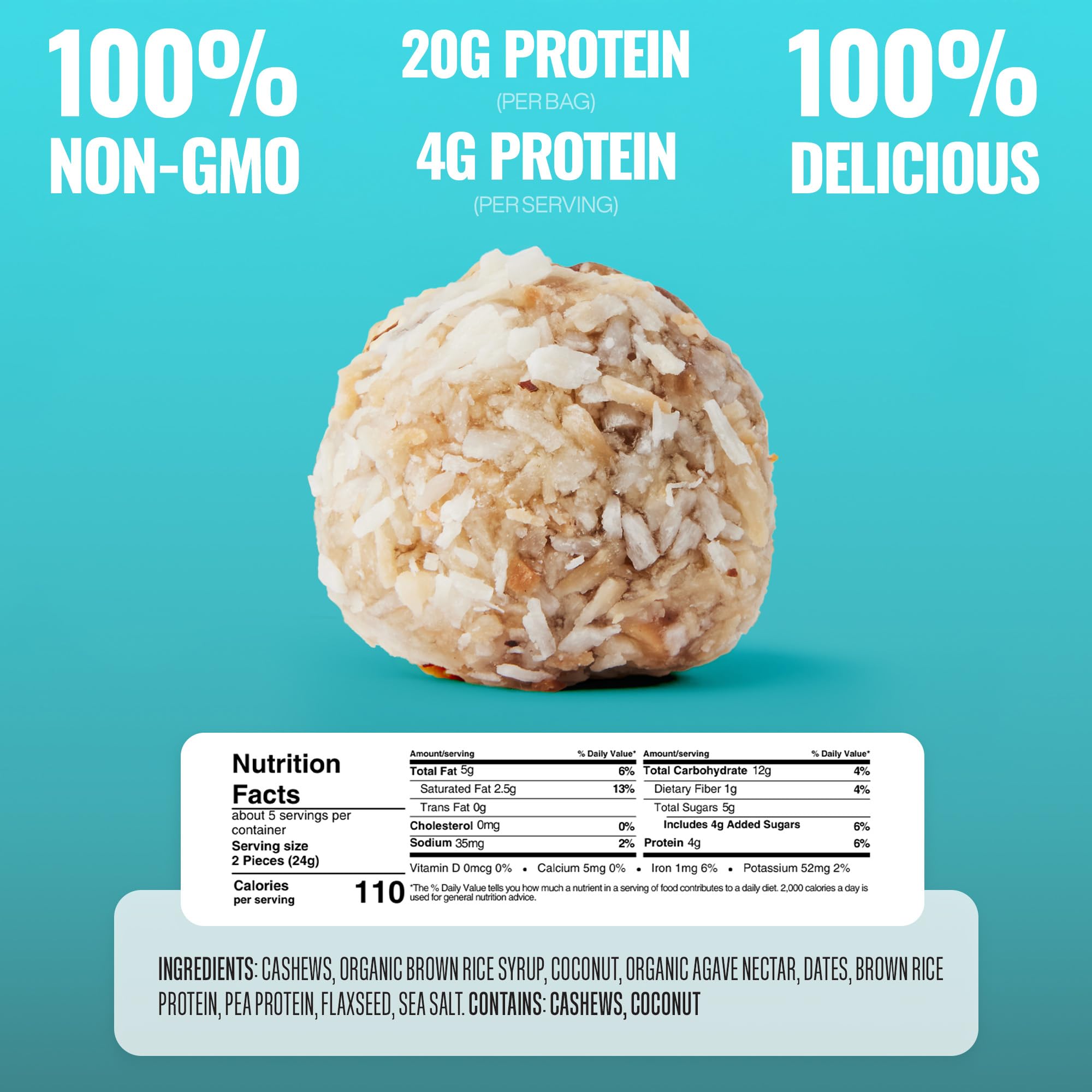 Close-up texture highlighting creamy coconut and crunchy cashews.