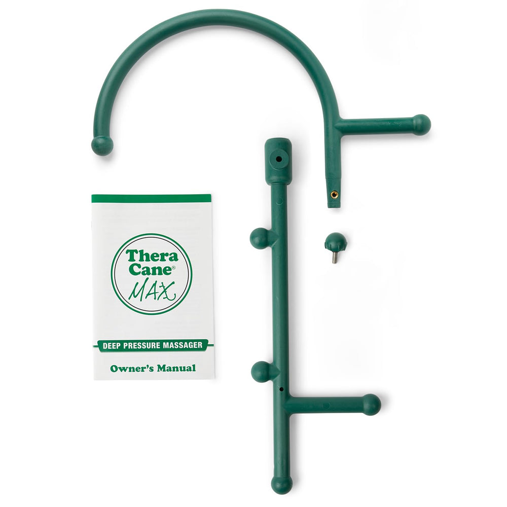 Thera Cane Max green handle closeup for precise trigger point relief