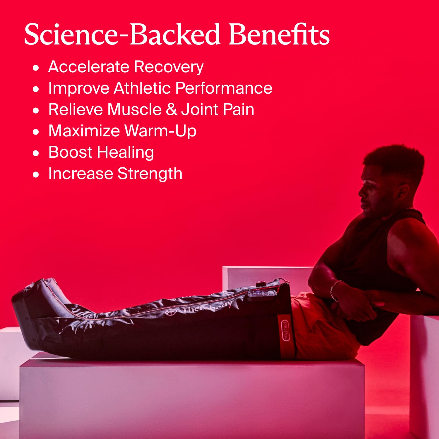 TheraBody JetBoots Pro Plus LED light therapy delivering recovery illumination