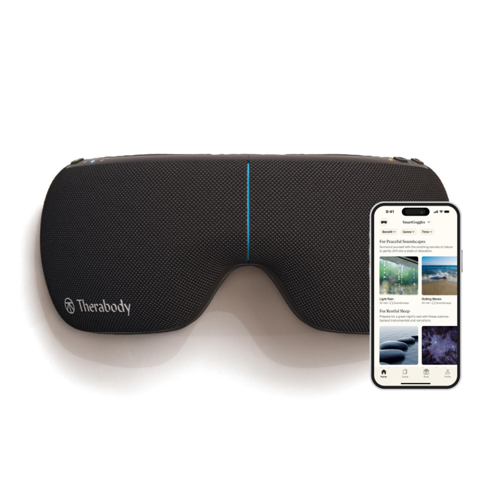 TheraGun SmartGoggles blackout eye mask supports deep sleep by blocking light.