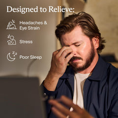 TheraGun SmartGoggles compression massage on temples provides calming relief.