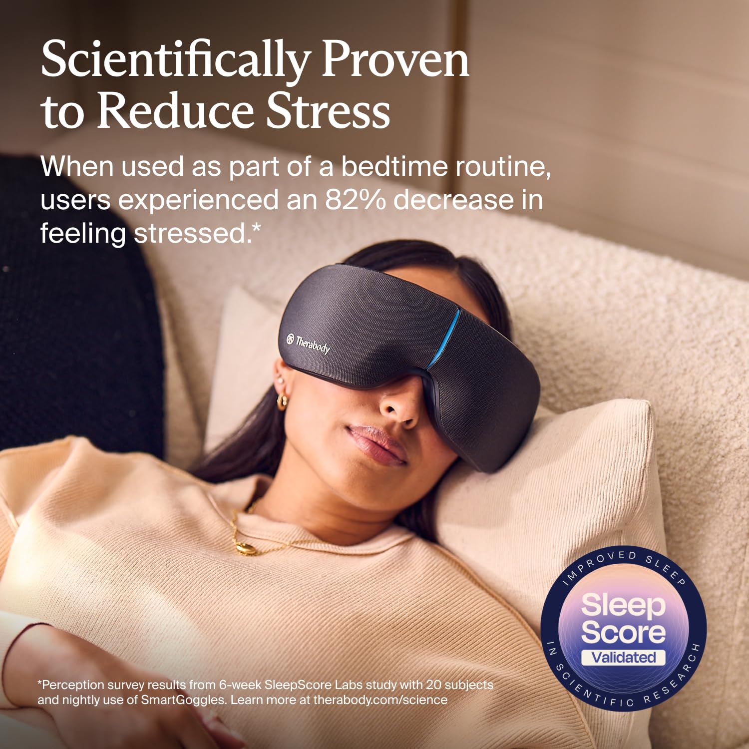 TheraGun SmartGoggles heat therapy on the forehead helps soothe tension.