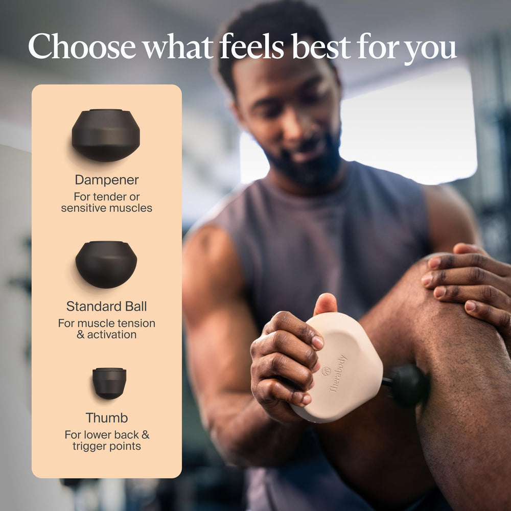 TheraGun Mini one-button control with LED indicators for quick sessions.