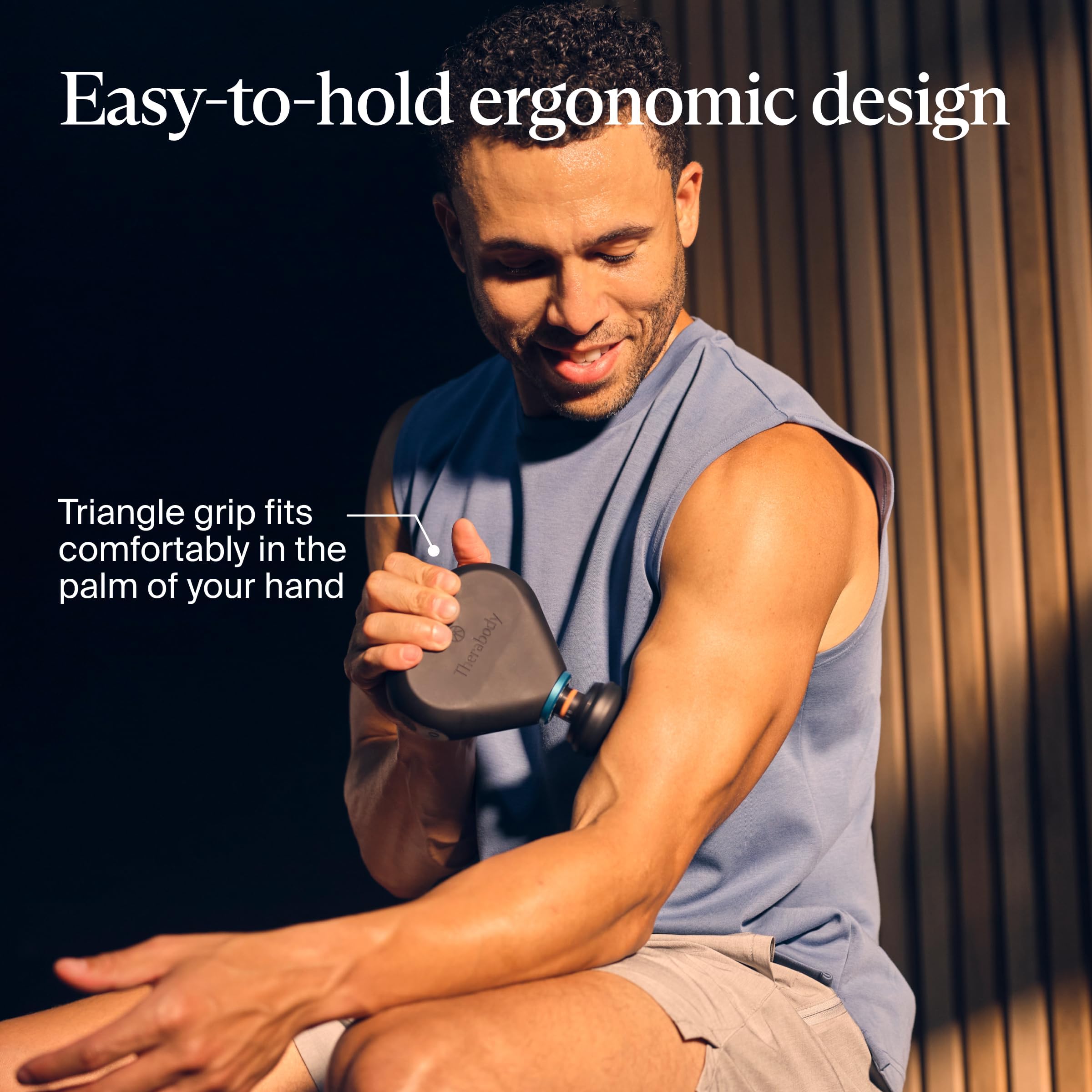 TheraGun Mini Plus ergonomic grip ensures secure handling during sessions.