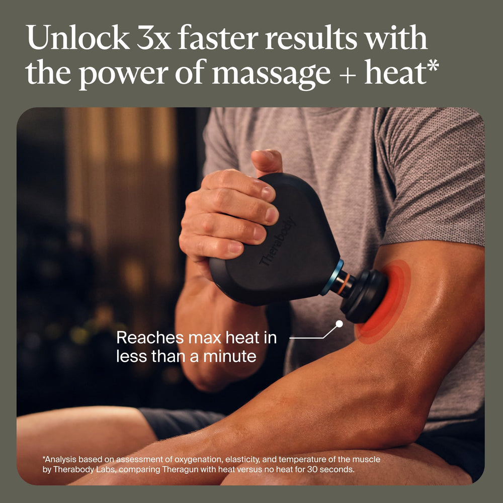 TheraGun Mini Plus heat fast warming aids quick comfort during workouts.