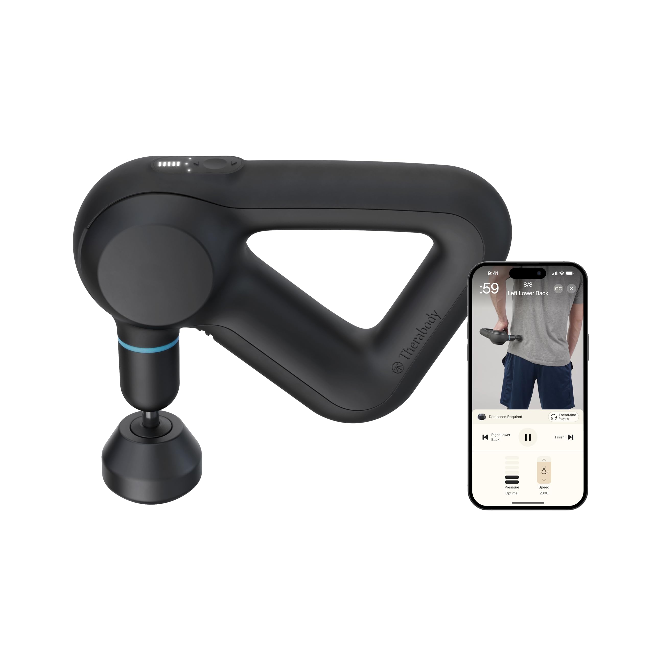 Theragun Prime 5th Gen front view shows the compact massager for targeted relief.