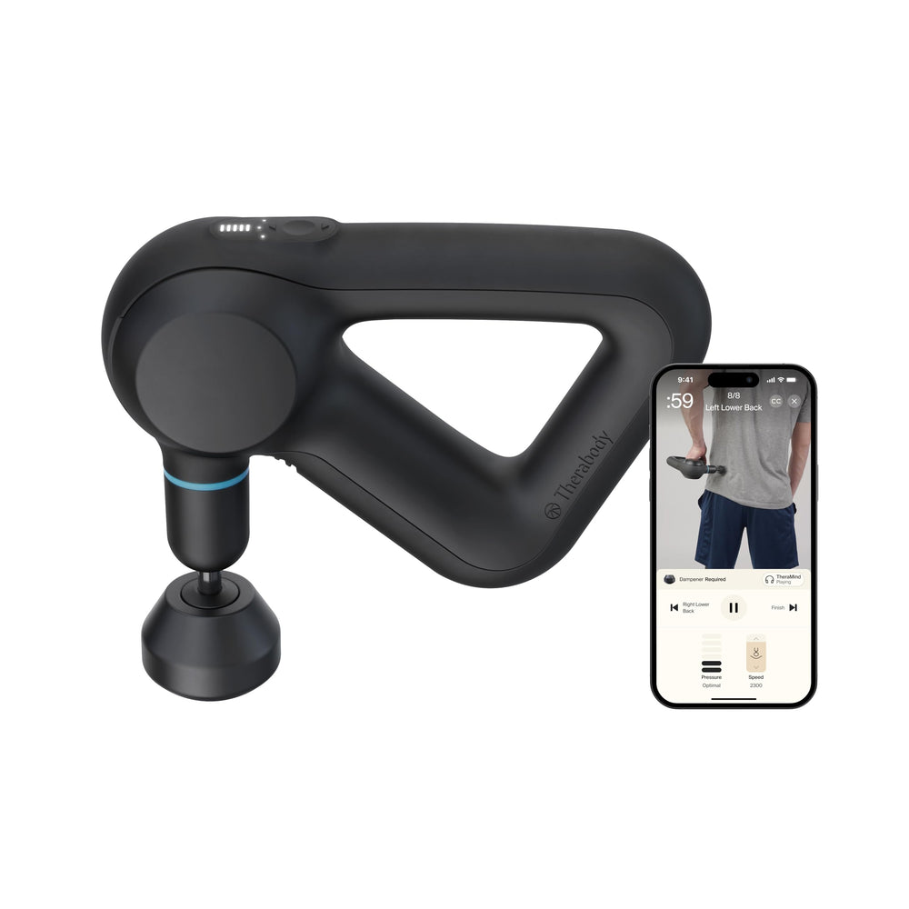 Theragun Prime 5th Gen front view shows the compact massager for targeted relief.