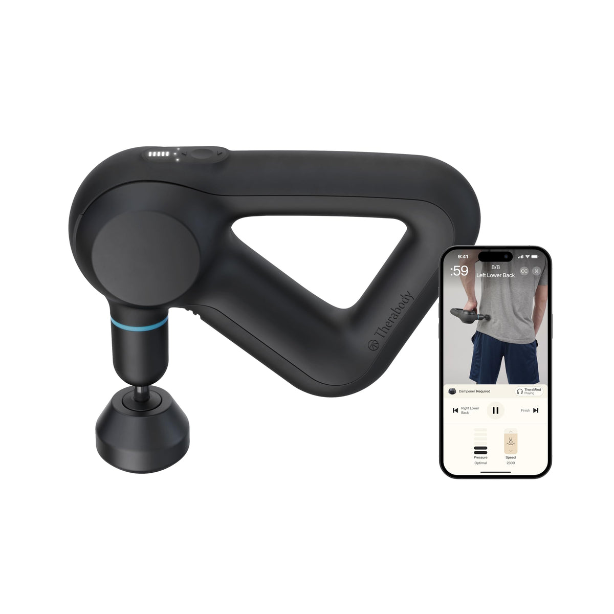 Theragun Prime 5th Gen front view shows the compact massager for targeted relief.