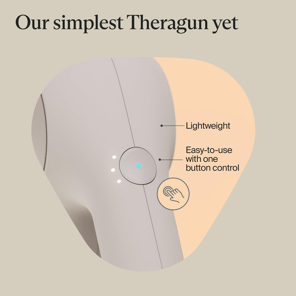 TheraGun Relief compact-design targets shoulders and legs for targeted relief.