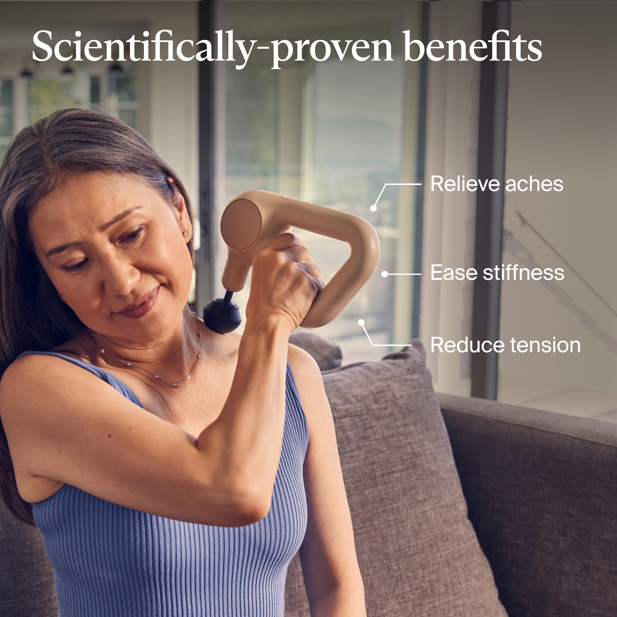 TheraGun Relief lightweight handheld unit for easy daily muscle relief.