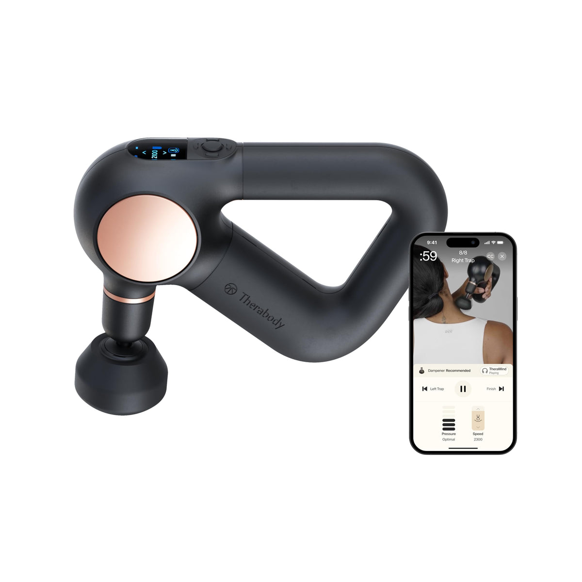 TheraGun Sense first-gen black front view showing portable massage device