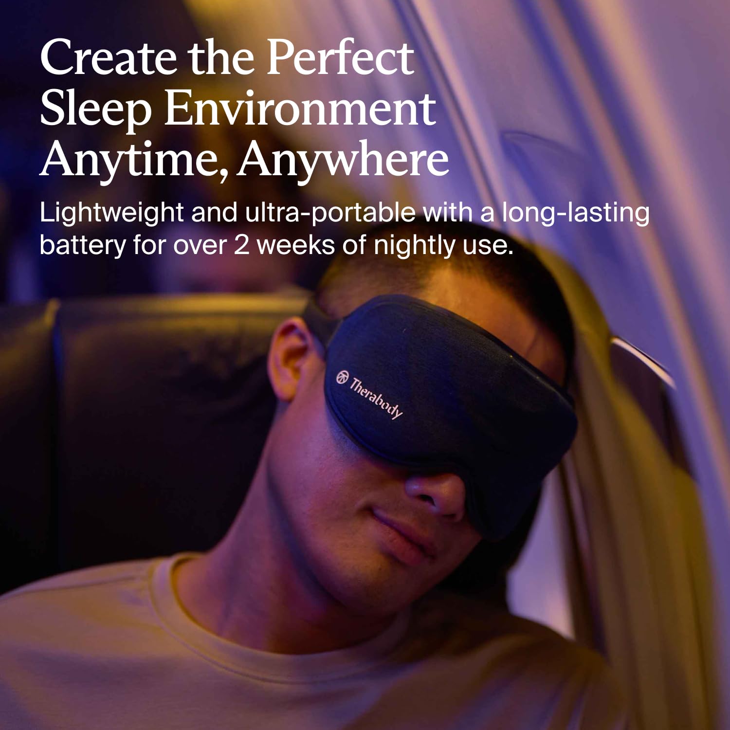 TheraGun Sleep Mask home relaxation setup with calm lighting.