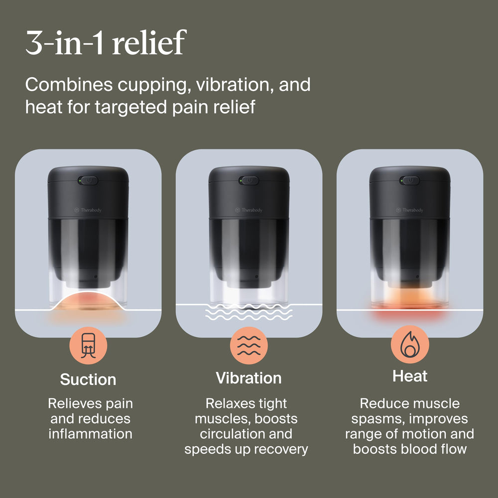 Theragun Theracup cups set shows 35–55 mm options for targeted muscle areas.