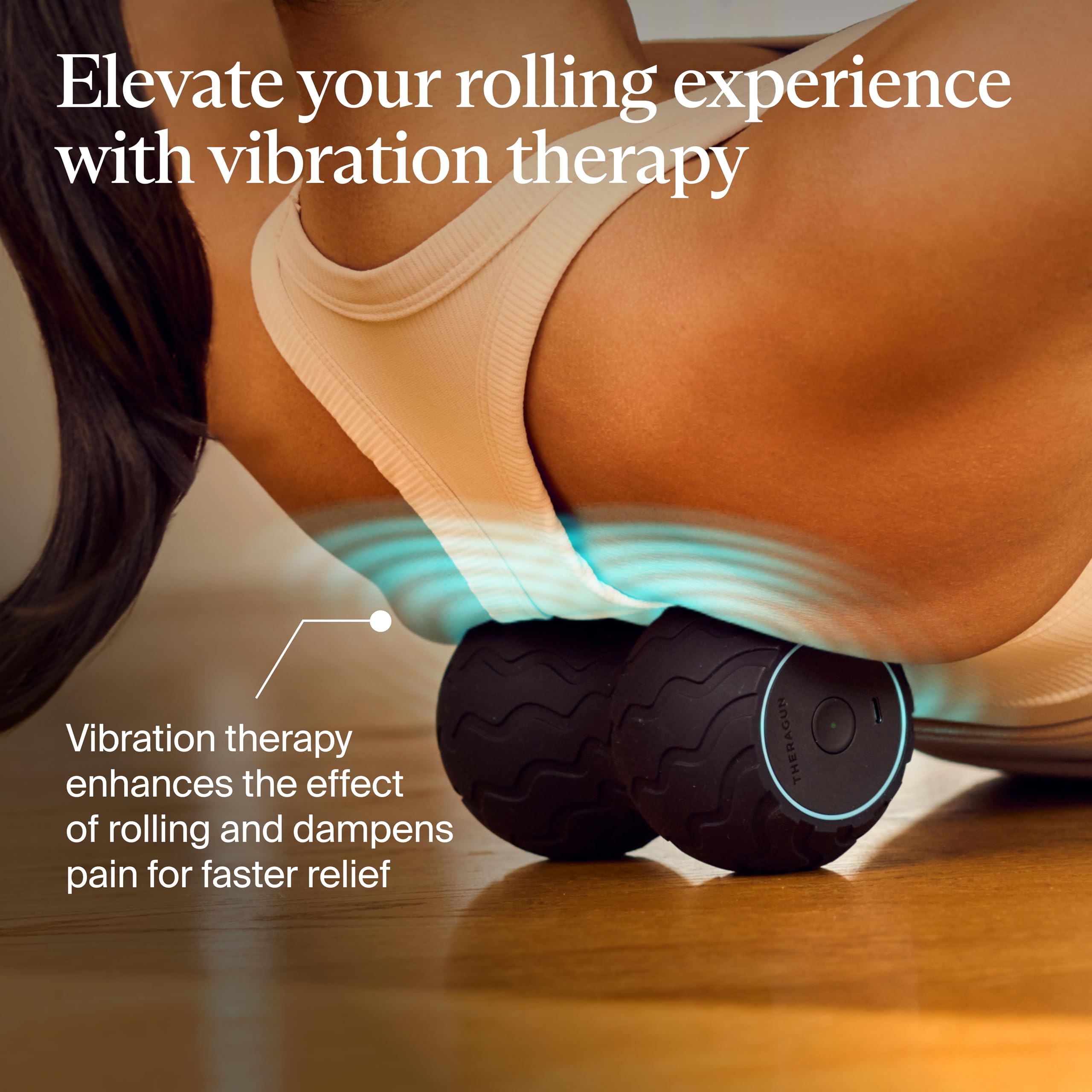 WaveDuo with Therabody app control for easy vibration customization.