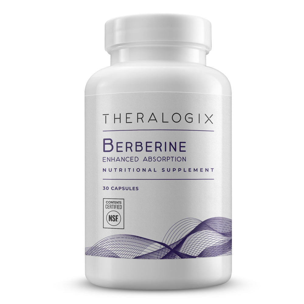 Theralogix Berberine Enhanced Absorption bottle and label highlighting metabolism support