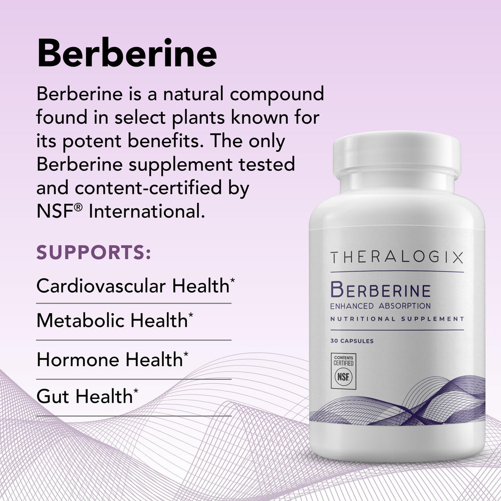 Theralogix Berberine Enhanced Absorption NSF-certified label signaling purity and quality