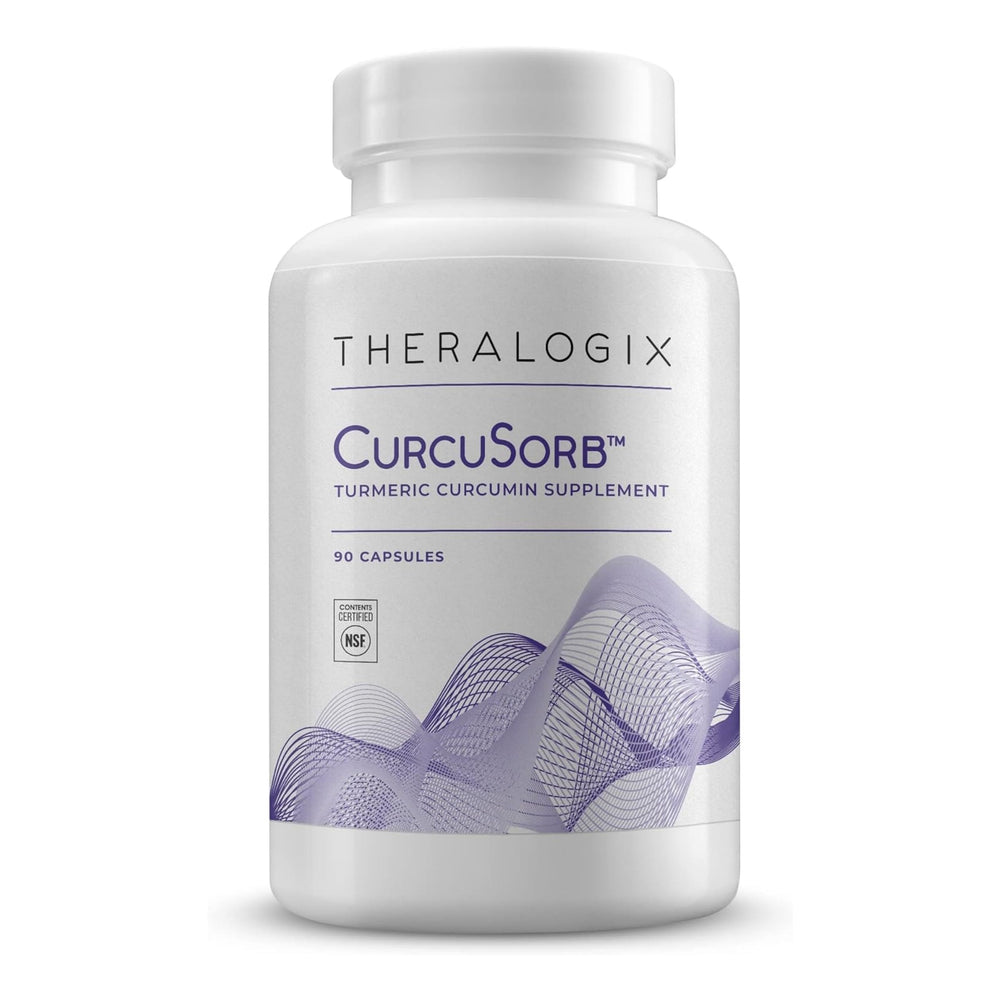 Theralogix CurcuSorb turmeric capsules close-up highlighting enhanced absorption.