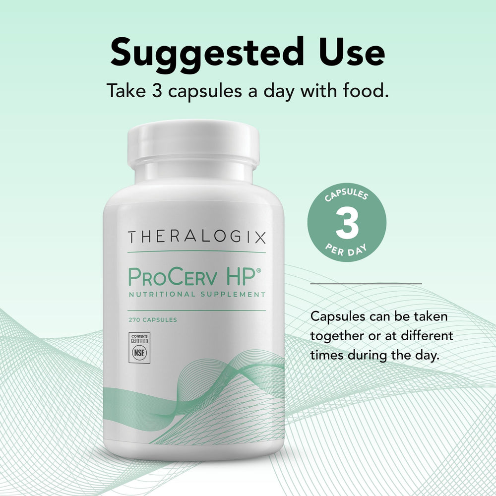 Theralogix ProCerv HP label detail showing vitamin blend and plant ingredients.