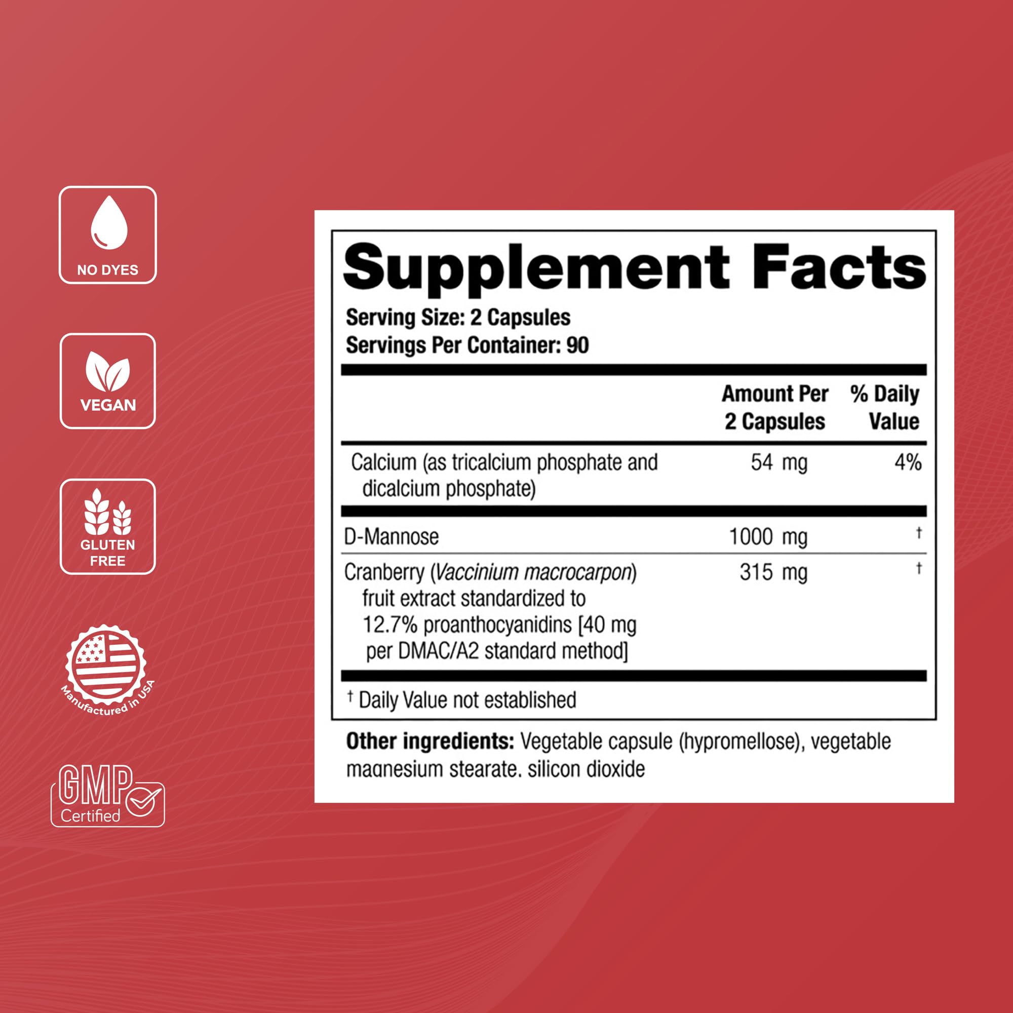 Theralogix TheraCran Max gluten-free vegan no dyes claim on label.