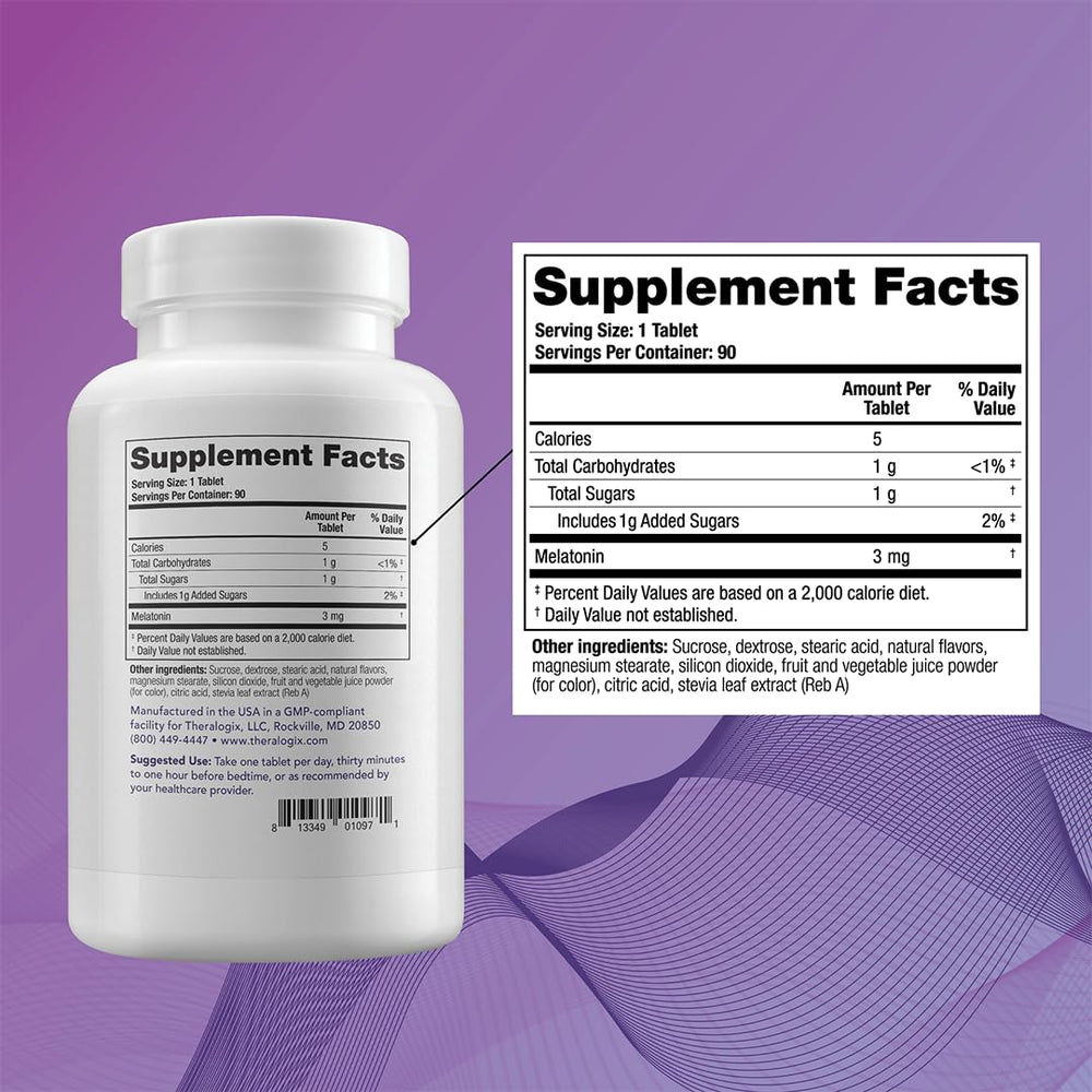 Theratonin tablet-dissolve close-up highlighting quick-dissolving melatonin tablet.
