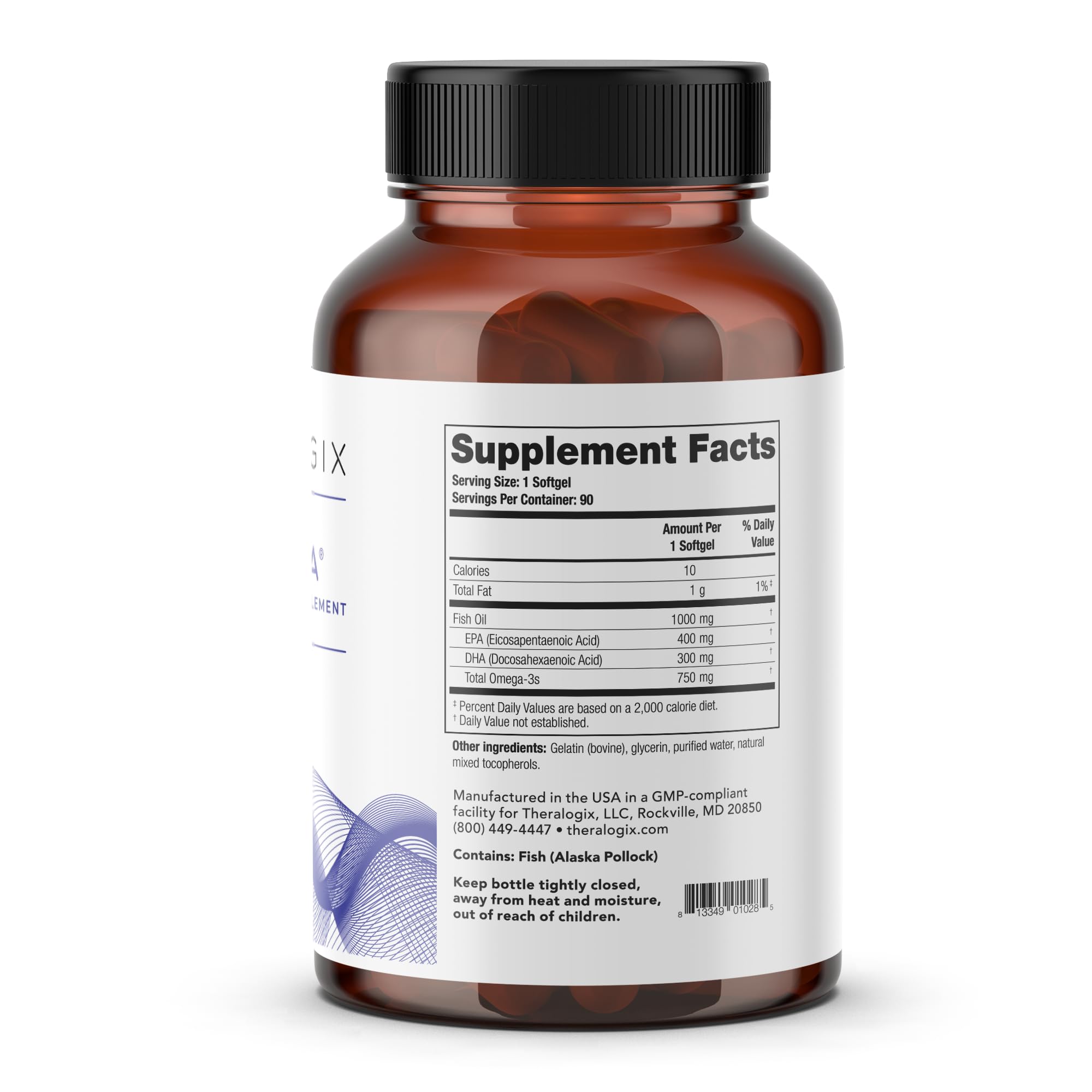 TherOmega bottle on a shelf ready for daily dosage routine.