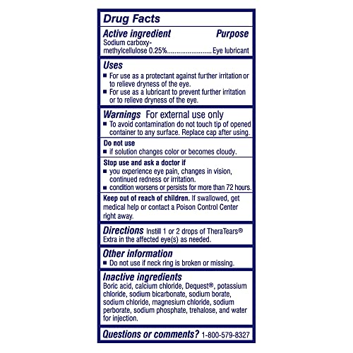 TheraTears Extra Dry Eye Drops bottle closeup with precise dropper for controlled use
