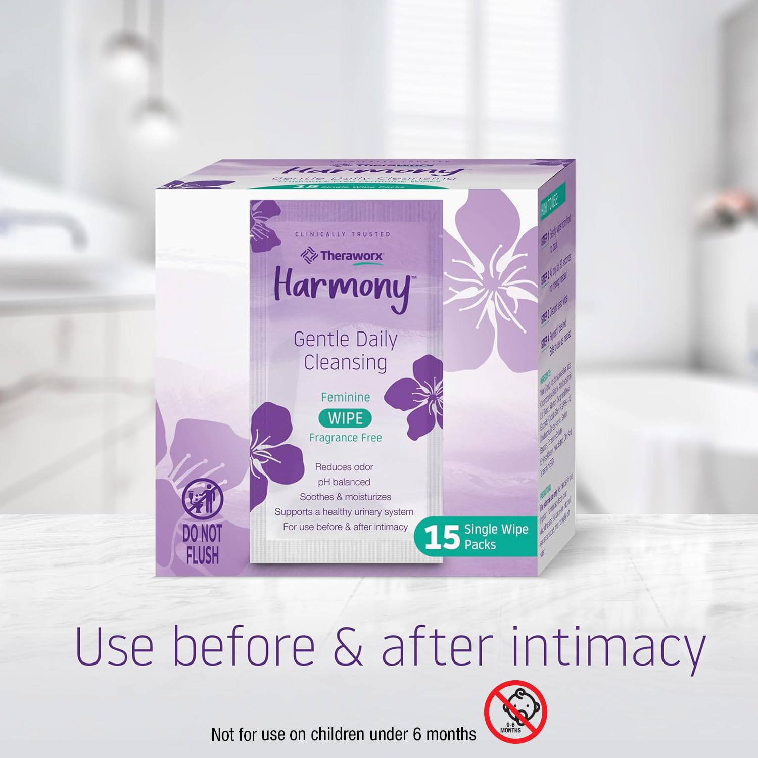 Theraworx Harmony usage scene before and after intimacy for freshness.