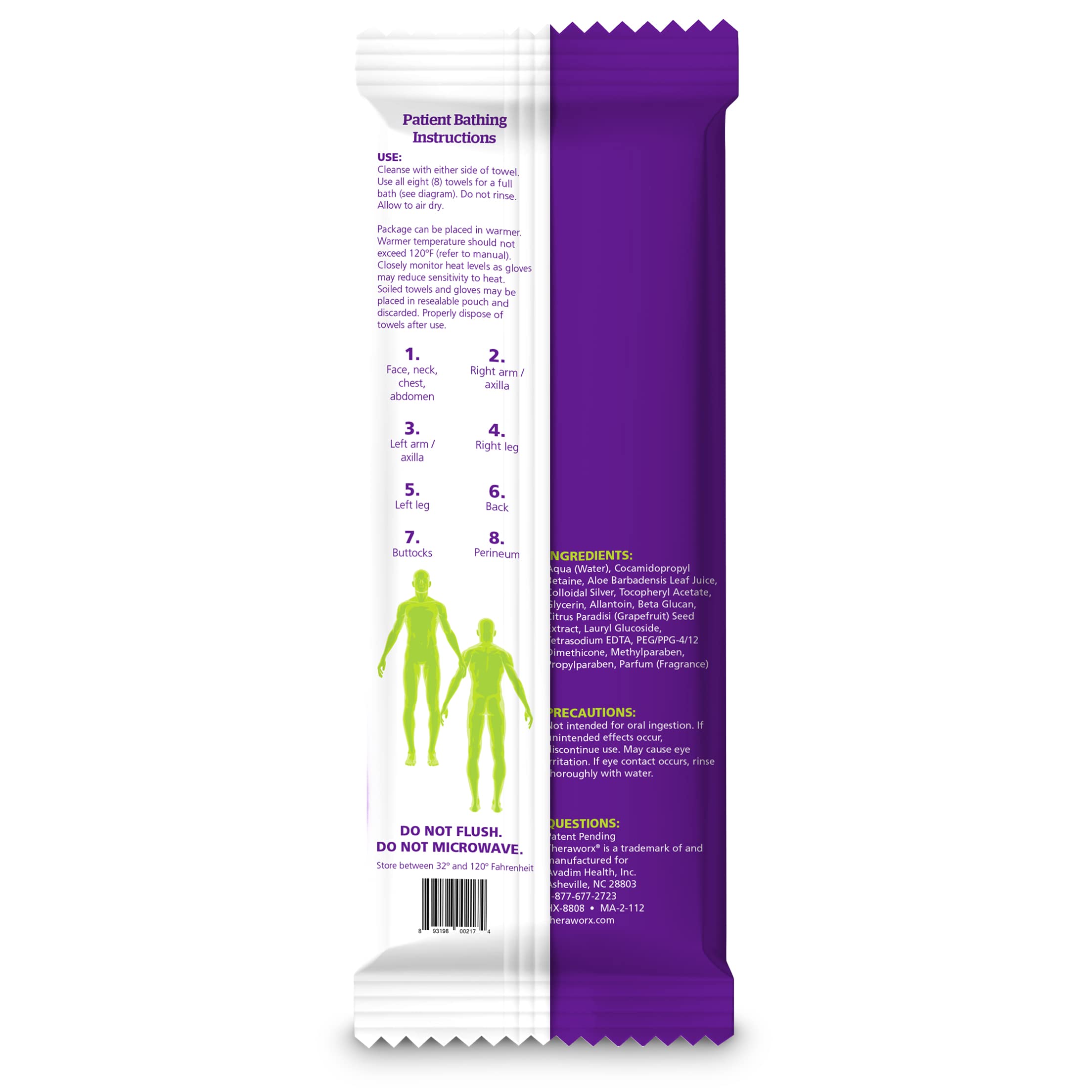 Theraworx Protect pre-moistened cloths close-up for total-body cleansing.