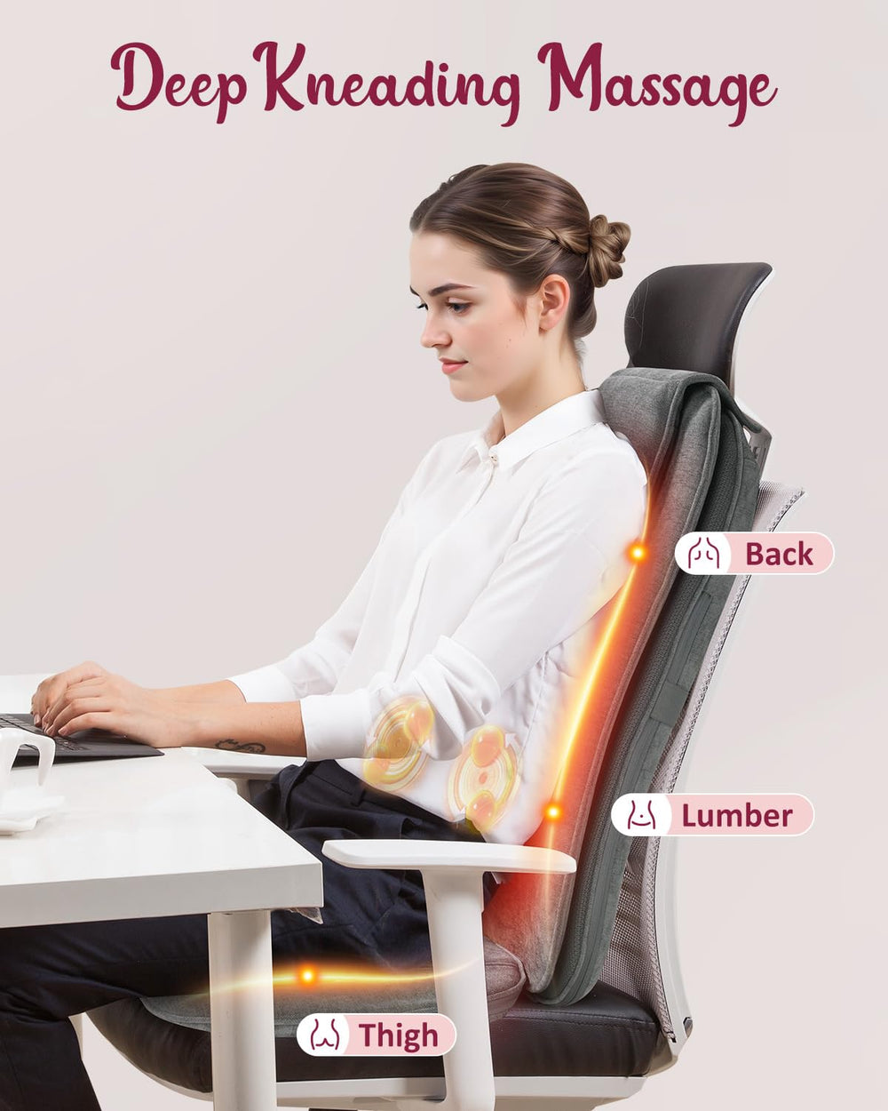 THERAZZAGGE back massager heat function adds gentle warmth.
